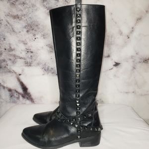 Zara black leather studded pointed toe boots 7.5